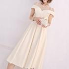 Mesh Panel Short Sleeve Midi A-line Dress