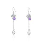 Simple Heart Earrings With Purple Austrian Element Crystal Silver - One Size