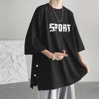 Lettering Print Slit Oversized Tee