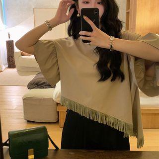 Asymmetrical Bell-sleeve Fringe Top