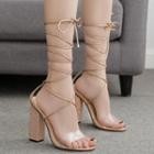 Lace-up Rhinestone Chunky Heel Sandals