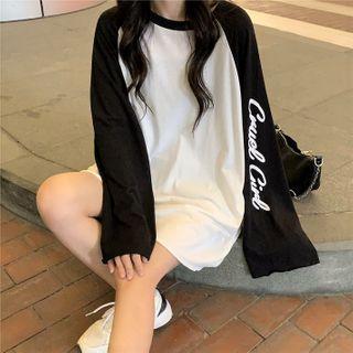 Long-sleeve Lettering Print Raglan T-shirt As Shown In Figure - One Size