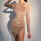 Slit Rhinestone Fringe Long-sleeve Mini Bodycon Dress