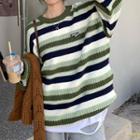 Round Neck Loose Fit Stripe Sweater