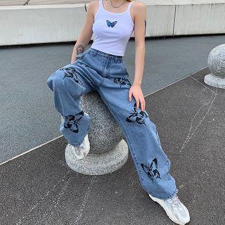Butterfly Print Jeans