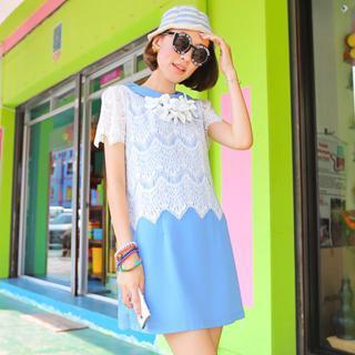 Short-sleeve Lace-panel Dress