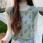 Tie-strap Floral Cropped Sweater Vest