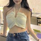 Off-shoulder V-neck Halter Top As Figure - One Size