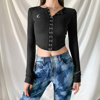 Long-sleeve Hook Front Crop Top