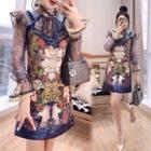 Long-sleeve Print Shift Dress