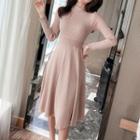 Open Back Knitted Long-sleeve A-line Dress