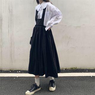 Peter Pan Collar / Plaid A-line Midi Pinafore Dress