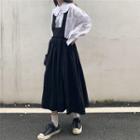 Peter Pan Collar / Plaid A-line Midi Pinafore Dress