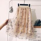 Sheer Panel Midi Skirt Almond - One Size