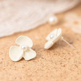 Flower Resin Faux Pearl Alloy Earring