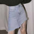 Distressed Asymmetrical Denim Mini A-line Skirt