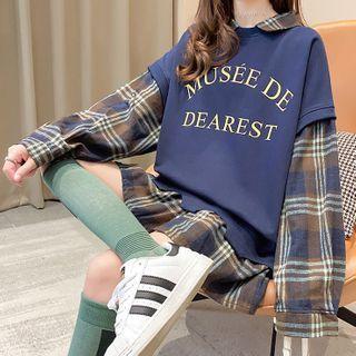 Lettering Plaid Panel Sweatshirt