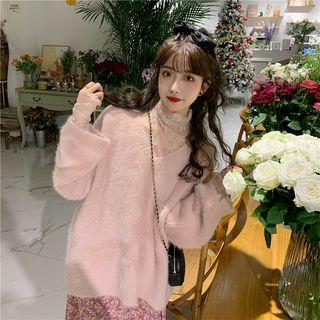 Turtleneck Bell-sleeve Lace Top / Plain Sweater