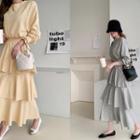 Raglan-sleeve Layered Midi Dress