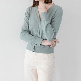 Plain V-neck Open-front Cardigan