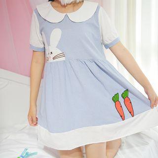 Rabbit Applique Collared Short Sleeve Dress
