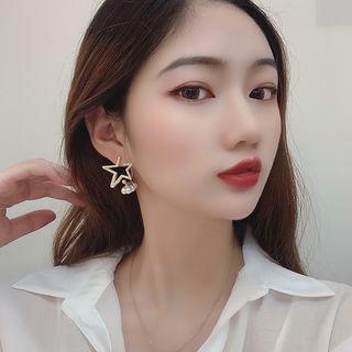 925 Sterling Silver Rhinestone Star Faux Pearl Dangle Earring 1 Pair - As Shown In Figure - One Size