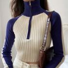 Long-sleeve Turtleneck Half-zip Cropped Knit Top