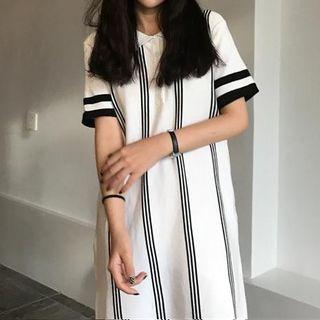 Short-sleeve Striped Collared Dress