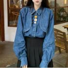 Button-up Long-sleeve Denim Shirt Blue - One Size