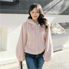 Puff-sleeve Coral-fleece Zip Hoodie