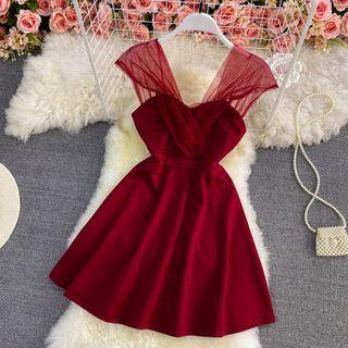 Mesh Panel Bandeau Mini Dress