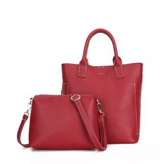 Set Of 2: Faux Leather Tote + Zipper Pouch