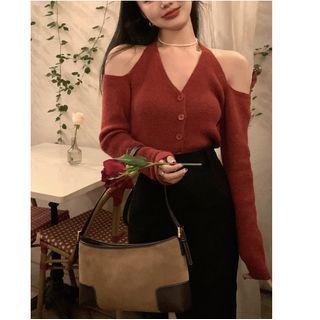 Cold Shoulder Button-up Top