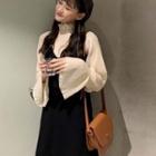 Bell-sleeve Top / V-neck Pinafore Dress