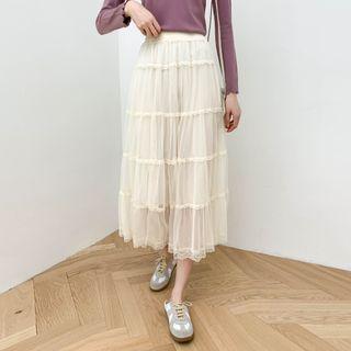 High-waist Plain Mesh A-line Skirt