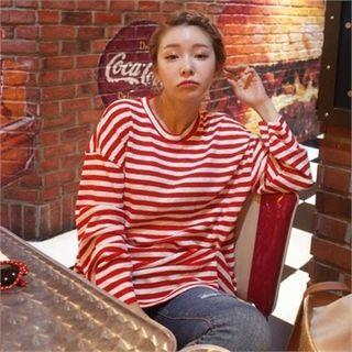 Stripe Button-detail Long-sleeve T-shirt