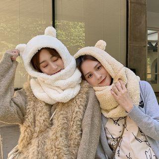 Bear Ear Fleece Hat With Scarf