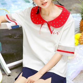 Watermelon Pattern Collar Short-sleeve Top