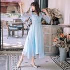Set: 3/4-sleeve Light Jacket + Sleeveless Midi A-line Dress