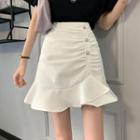 Asymmetrical Plain Ruched A-line Mini Skirt