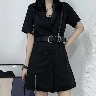 Set: Double-breasted Mini A-line Blazer Dress + Harness Belt