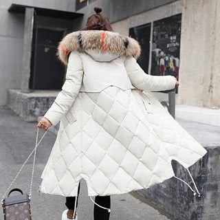Furry-trim Hooded Zip Quilted Coat
