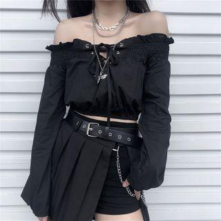 Cold Shoulder Long-sleeve Top / A-line Skort / Set