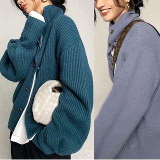 Turtleneck Buttoned Knit Jacket