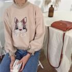 Rabbit Embroidered Frilled Neck Pullover