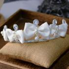 Faux Pearl Bow Accent Crown Headpiece Bow - White - One Size