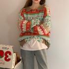 Collared Nordic-pattern Cardigan One Size