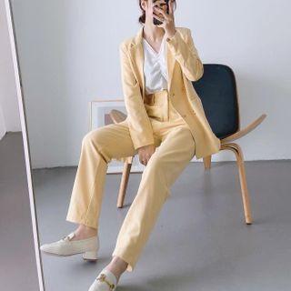 Plain Double-breasted Blazer / Straight-fit Pants