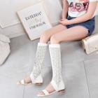 Faux Leather Open Toe Laser Cut Knee-high Boots