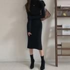 Turtle-neck Bodycon Midi Knit Dress